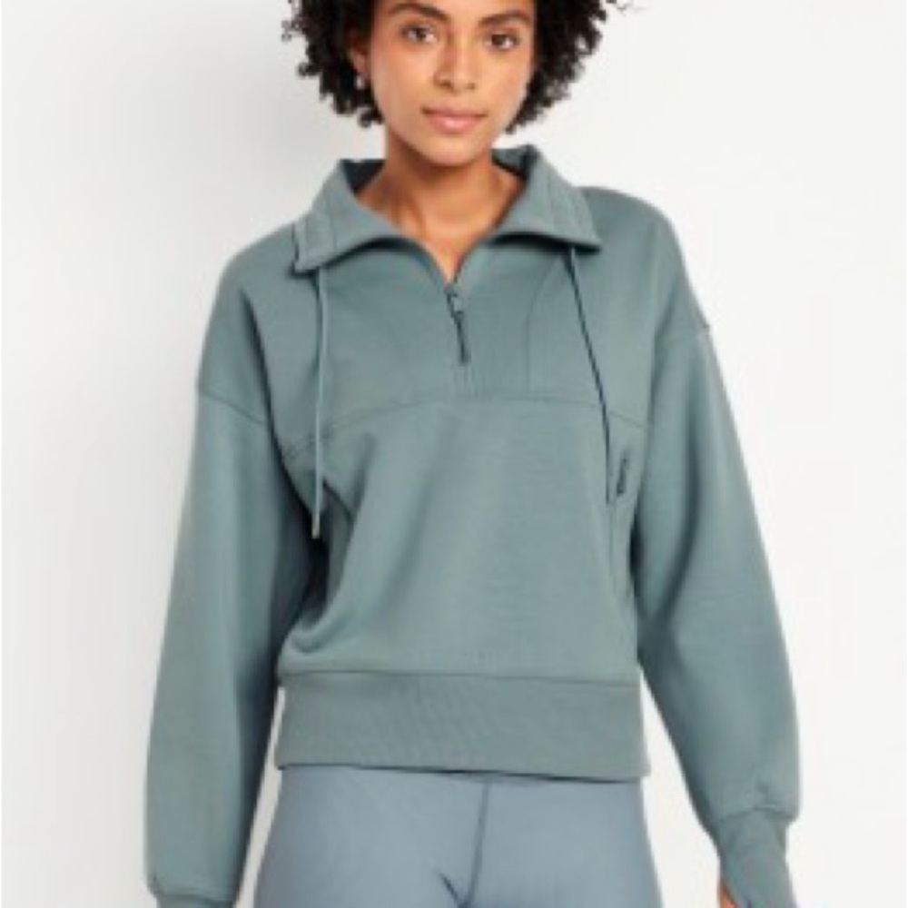 Old Navy Dusty Teal Half-Zip Hooded Sweatshirt